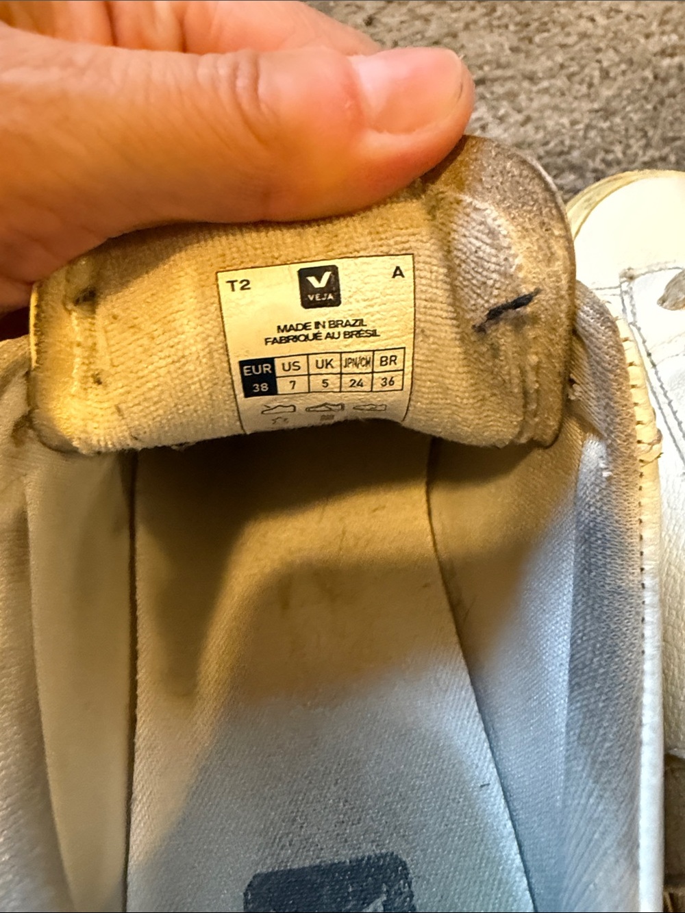 Veja White Leather Low-Top Sneakers with Gray V Logo - Picture 7 of 7